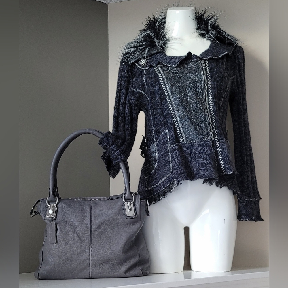 Elegant Gray Leather Tote Bag  Women's Handbag